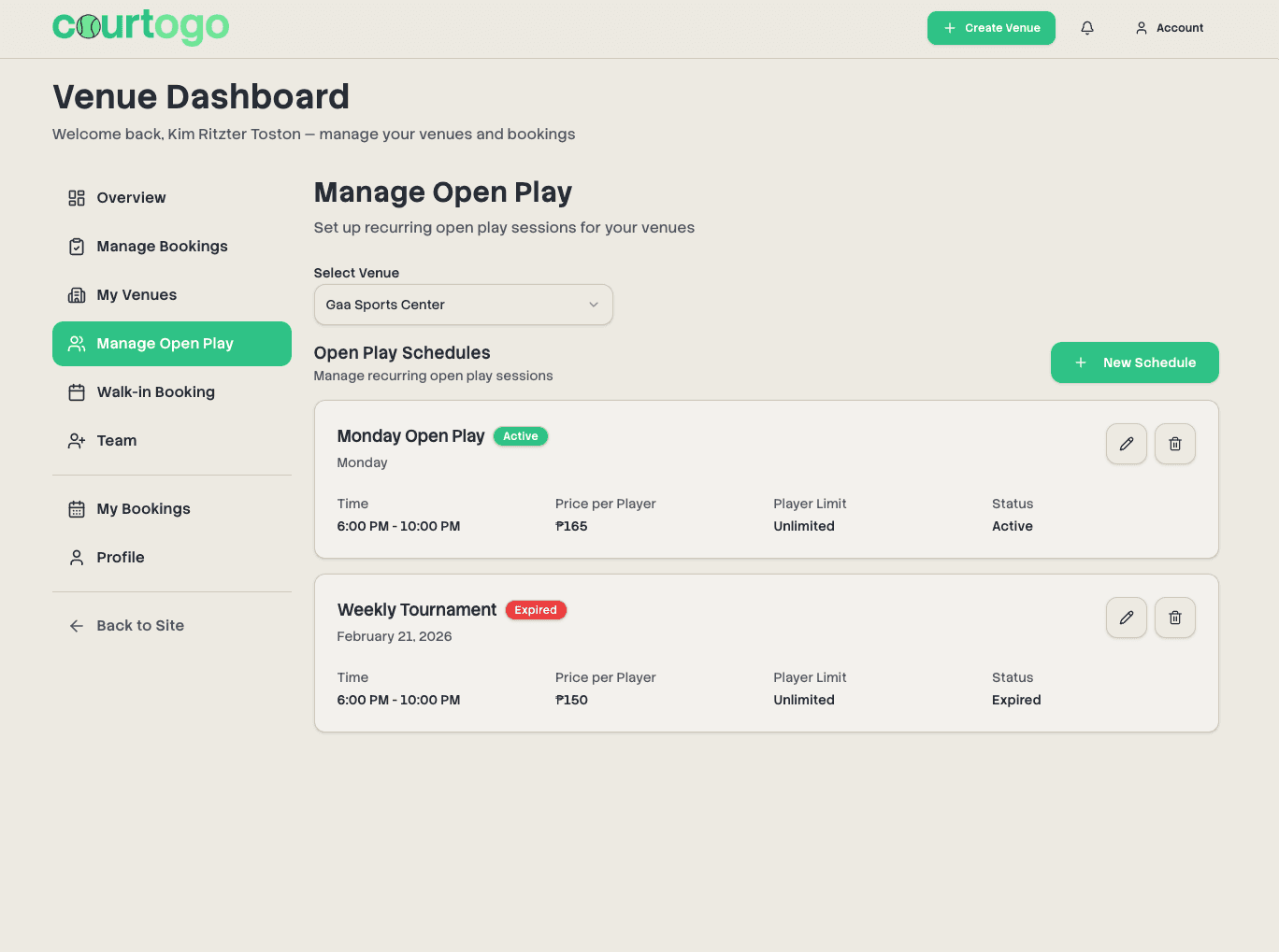 Set Up Open Play Sessions
