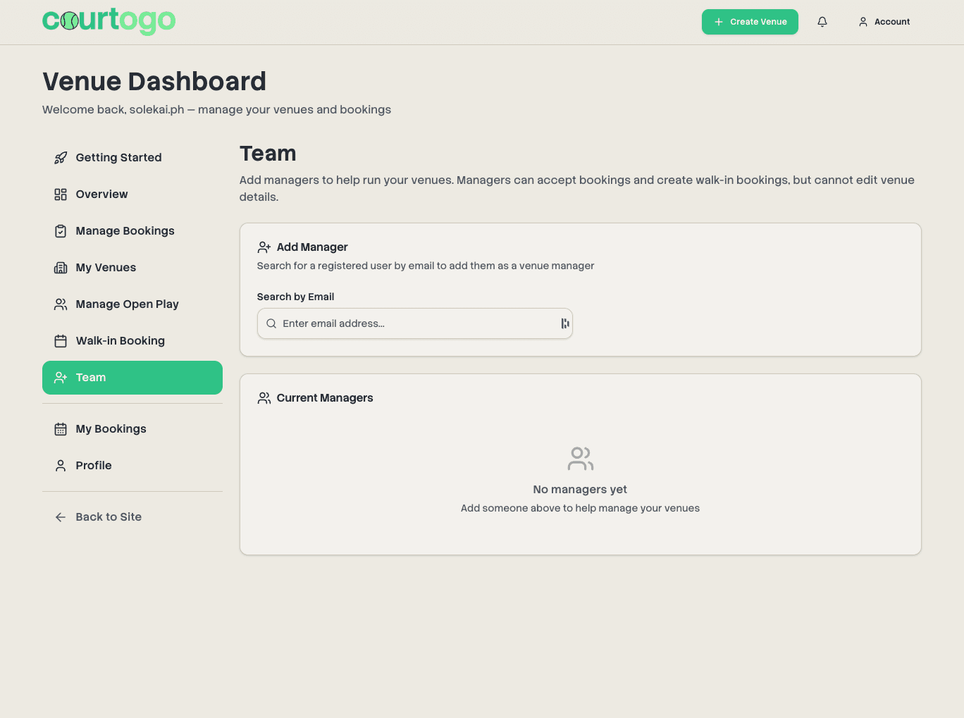 Add Venue Managers